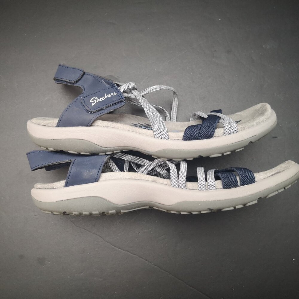 Skechers Ladies Size 7 Reggae Slim - Takes Two Navy & Grey Memory Foam Sandals - Picture 5 of 8